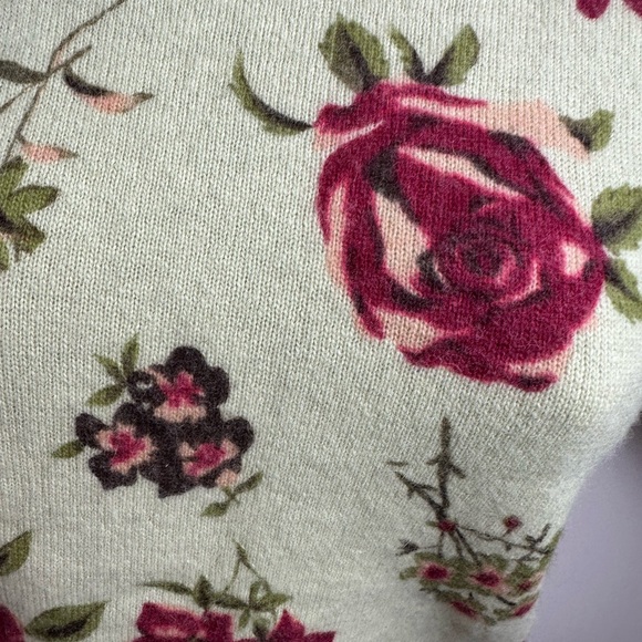 Twiggy Vintage Lambswool Rabbit Fur Green Red Rose Print Cropped Soft Sweater M - Picture 8 of 15